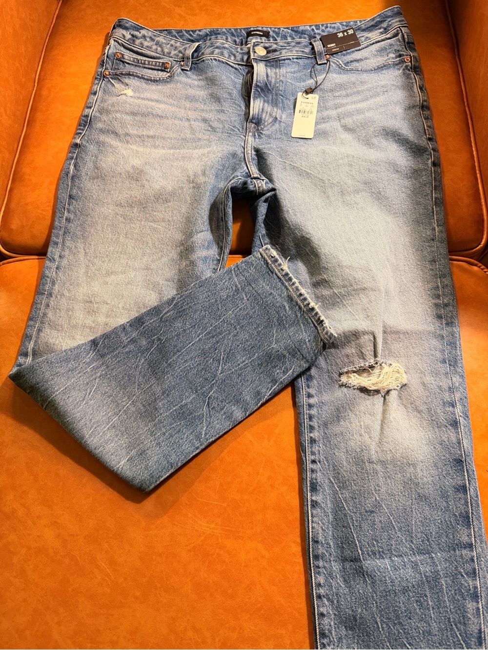 Express Men’s Blue Skinny Distressed Jeans